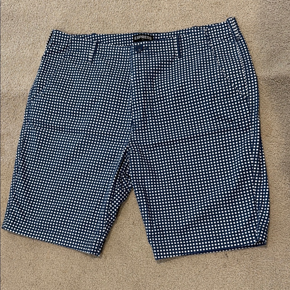 Express Blue and White Mem's Flat Front Shorts